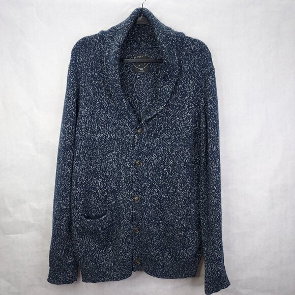 Brooklyn Calling Cardigan Men's M Grandpa Sweater Shawl Collar Blue White Fleck - Picture 3 of 15